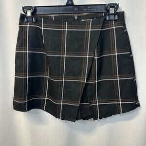 Mi Ami Francesca's Plaid Black Brown Academia Mini Skort Back Zip XS NWT